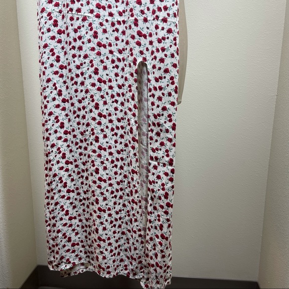 REFORMATION Floral White Red Dove Midi Slit Dress 0 - Picture 3 of 7